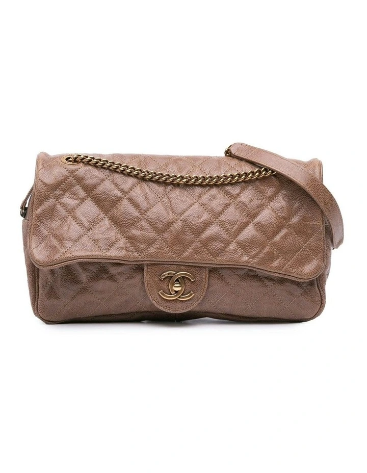 Large Quilted Leather Flap Bag with Chain Strap and CC Turn Lock Closure Pre-Loved image 1