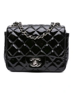 Mini Square Classic Patent Single Flap Bag with Quilted Leather Pre-Loved
