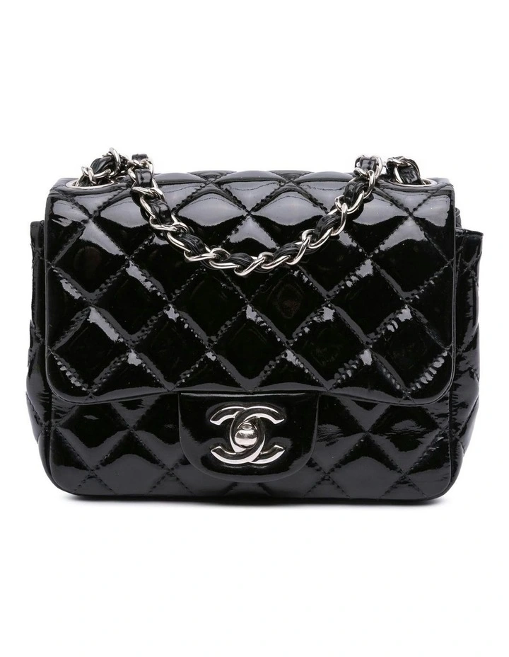 Mini Square Classic Patent Single Flap Bag with Quilted Leather Pre-Loved image 1