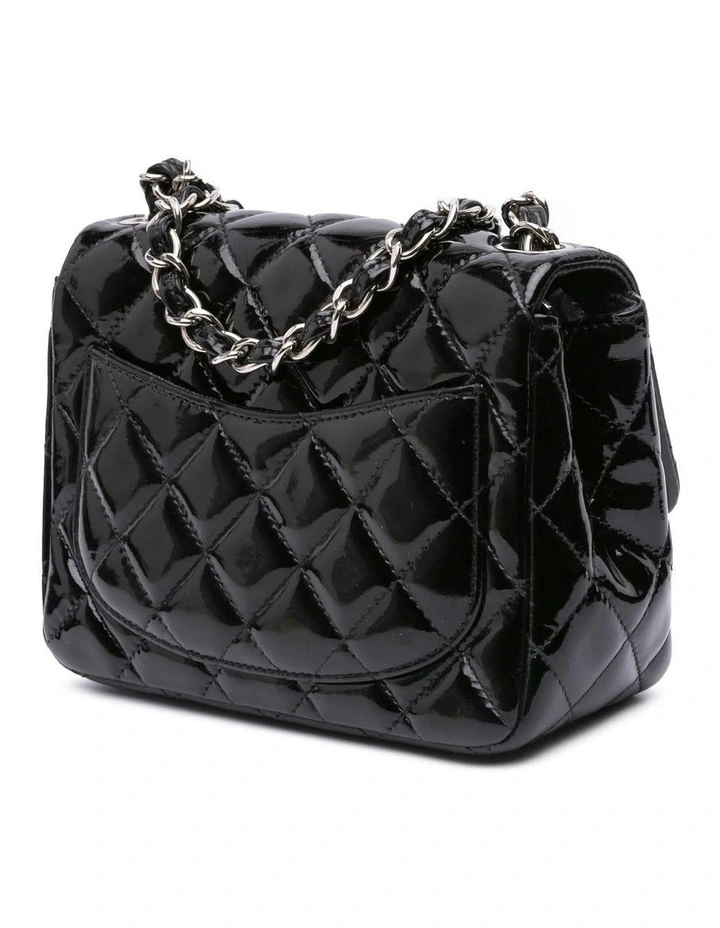 Mini Square Classic Patent Single Flap Bag with Quilted Leather Pre-Loved image 2