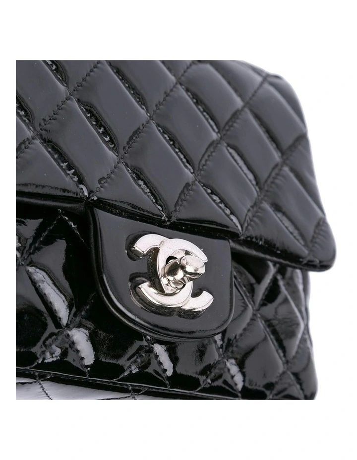 Mini Square Classic Patent Single Flap Bag with Quilted Leather Pre-Loved image 7