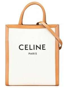 Celine Vertical Cabas Satchel Canvas Tote Bag Pre-Loved in White