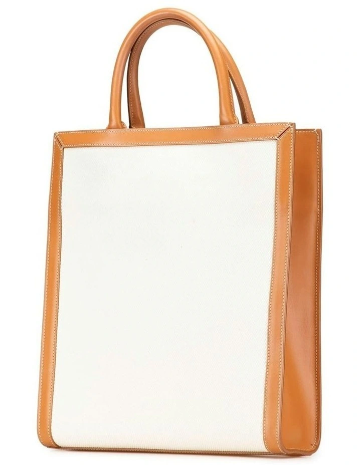 Celine Vertical Cabas Satchel Canvas Tote Bag Pre-Loved in White image 2