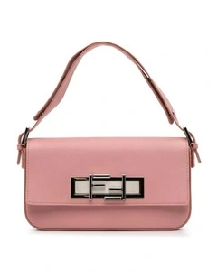 3Baguette Rectangular Shoulder Bag with Flap Closure and Metallic Detailing Pre-Loved in Pink