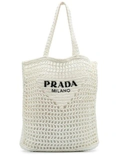 Prada Crochet Pre-Loved Tote Bag in White