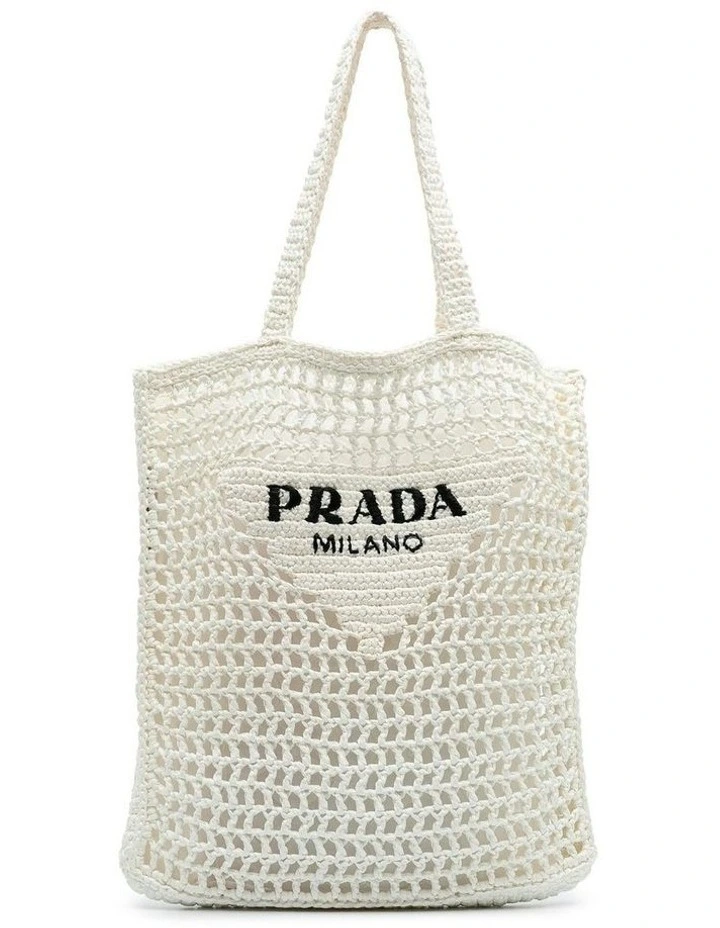 Prada Crochet Pre-Loved Tote Bag in White image 1