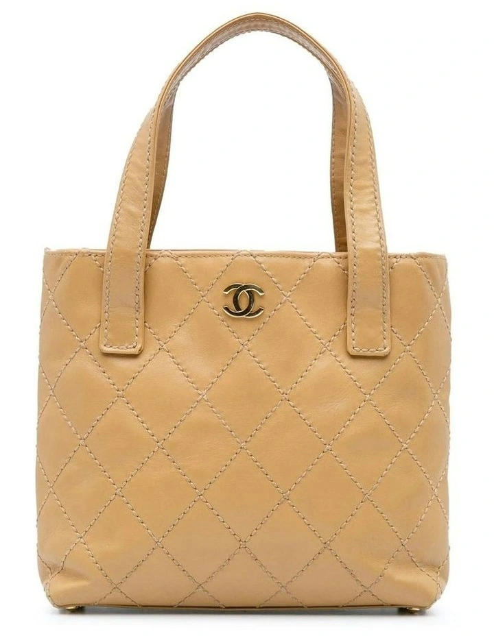 Quilted Calfskin Handbag With Flat Leather Handles in Brown image 1