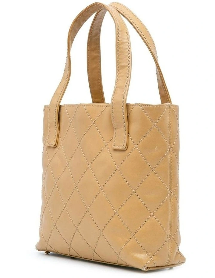 Quilted Calfskin Handbag With Flat Leather Handles in Brown image 2