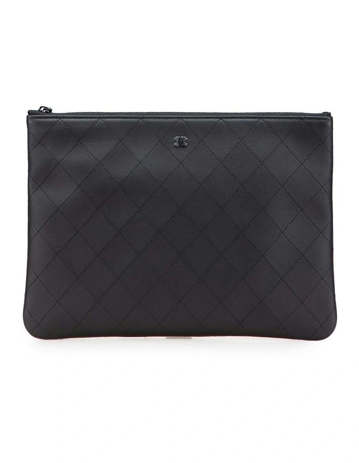 Quilted Leather Zip Pouch in Black image 1
