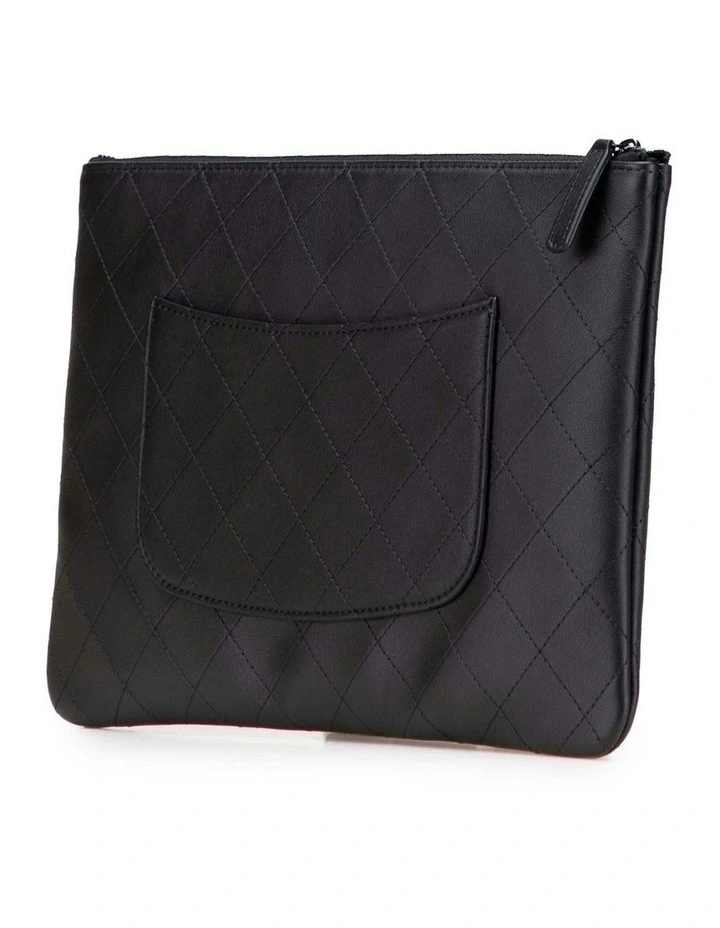 Quilted Leather Zip Pouch in Black image 2