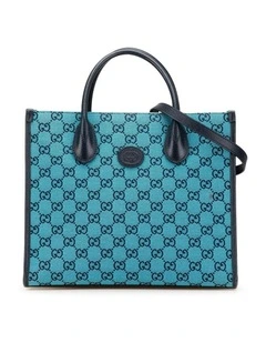 Patterned Top Handle Tote Bag in Blue