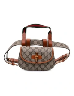 Top Handle Belt Bag with Adjustable Straps in Brown