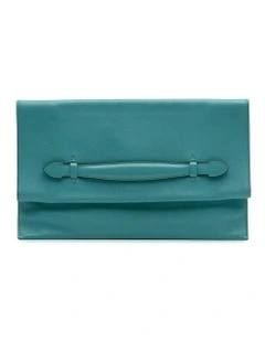 Herms Fold Over Leather Clutch in Blue