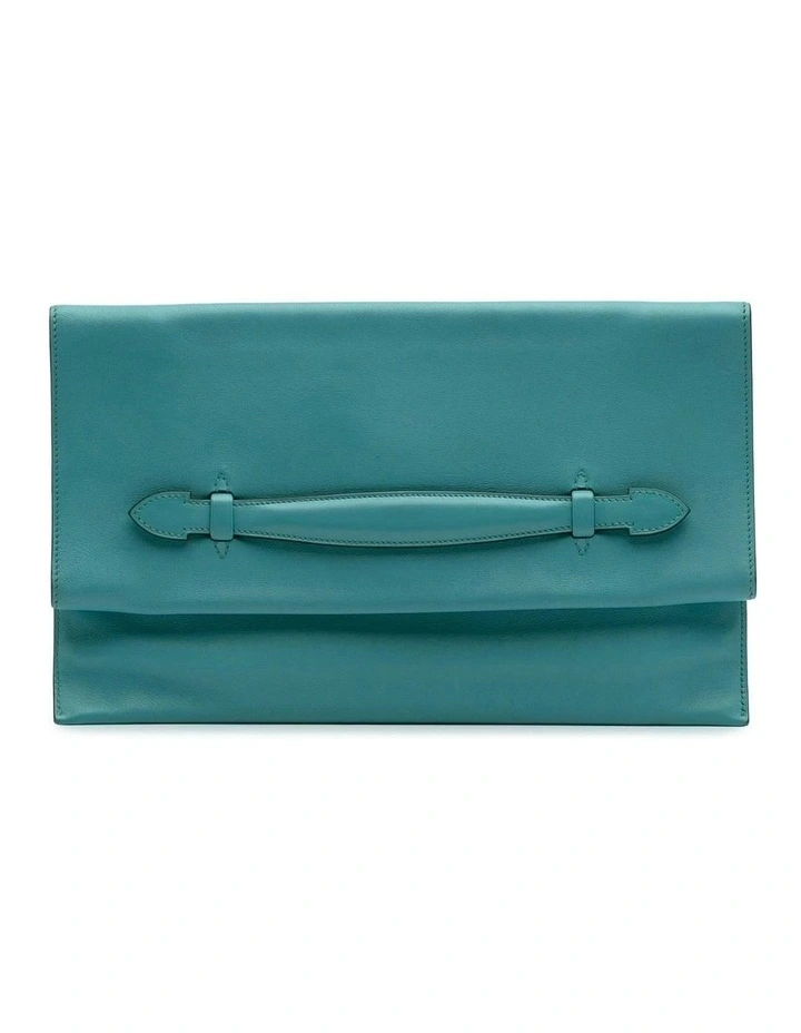 Herms Fold Over Leather Clutch in Blue image 1