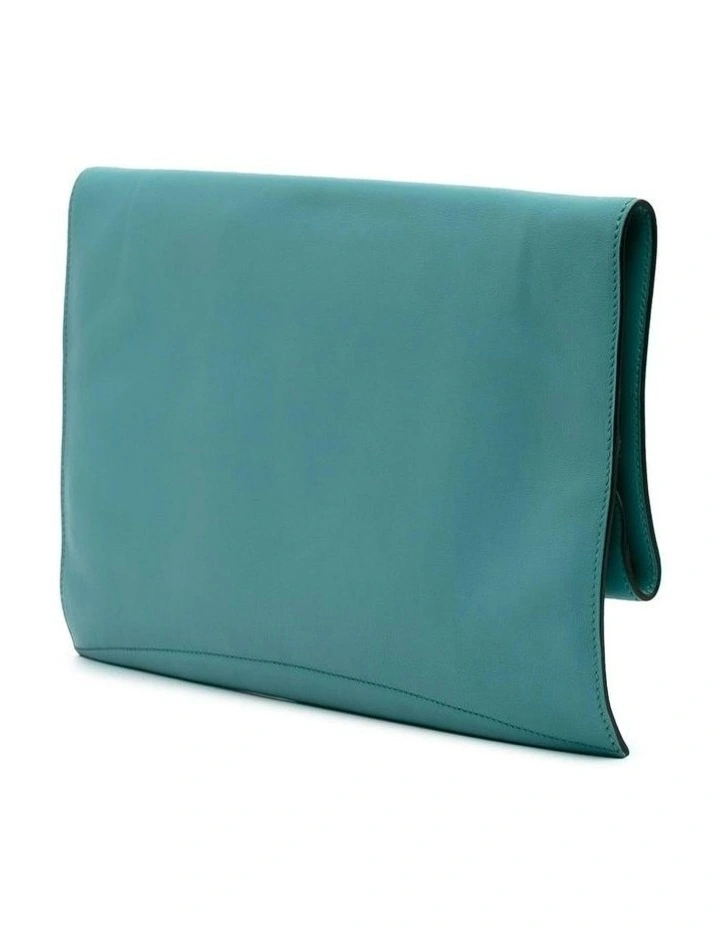 Herms Fold Over Leather Clutch in Blue image 2