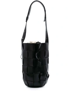 Bottega Veneta Woven Leather Bucket Bag in Black