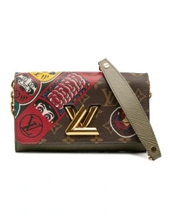 Louis Vuitton Printed Leather Wallet on Chain in Brown