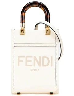 Fendi Handle Leather Tote Bag in White