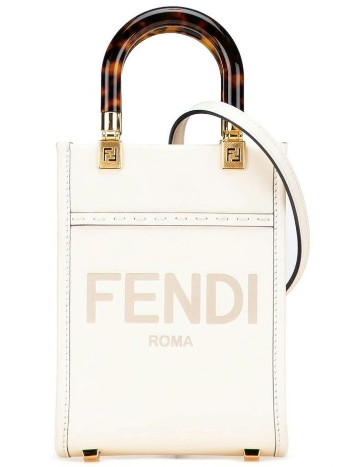 Fendi Handle Leather Tote Bag in White image 1