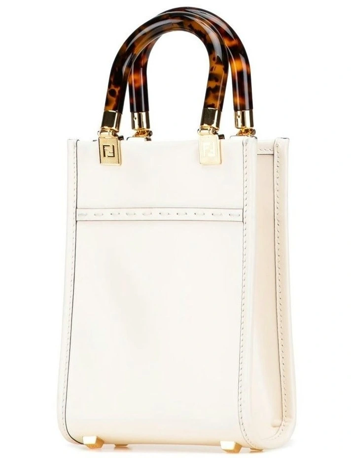 Fendi Handle Leather Tote Bag in White image 2