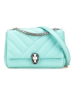 Bvlgari Quilted Leather Shoulder Bag Pre-Loved in Blue