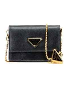 Prada Compact Wallet With Chain Strap in Black