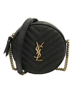 Saint Laurent Round Leather Shoulder Bag Pre-Loved in Black