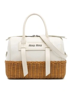 Woven Base Leather Handbag (Fashion Group ABN 30 617 598 651) in White