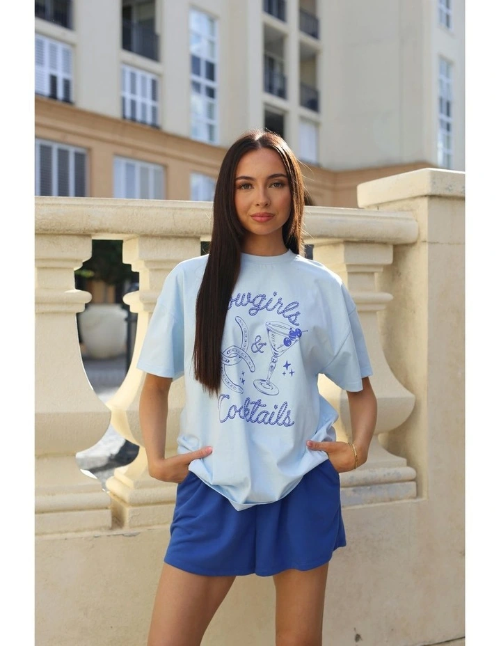 Cowgirls & Cocktails Tee in Blue image 4