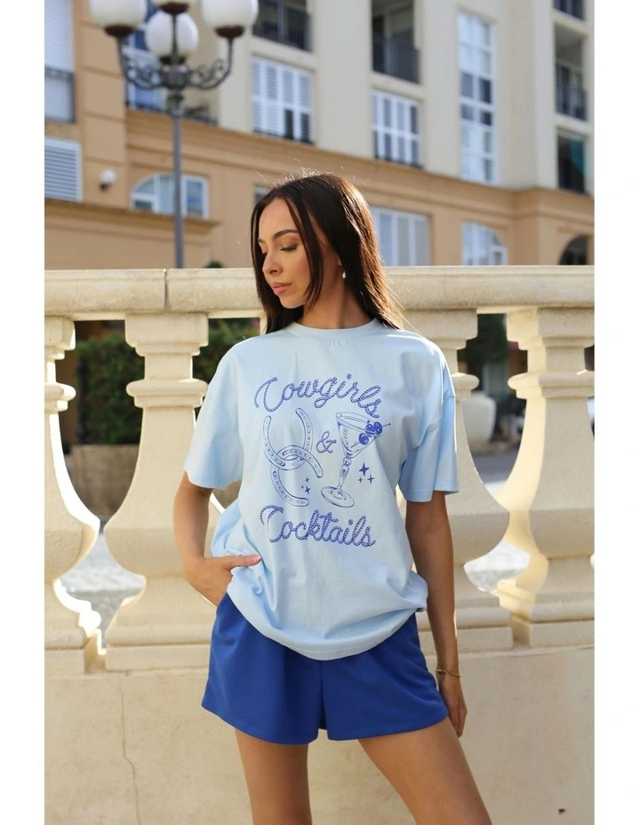 Cowgirls & Cocktails Tee in Blue image 7