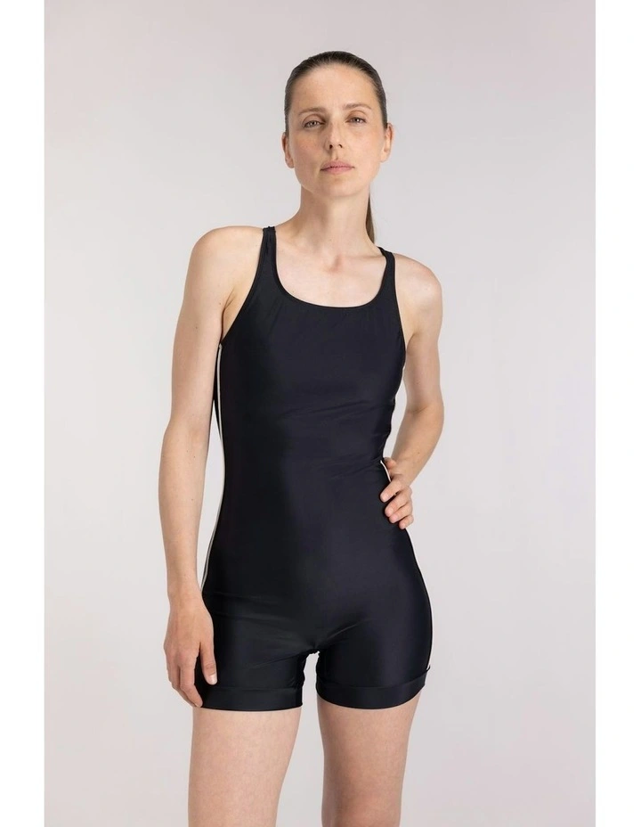 Boyleg Cut One Piece Swimsuit in Black image 1