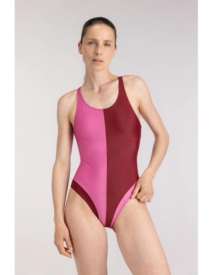 High Cut Racerback Swimsuit in Red/Pink image 1