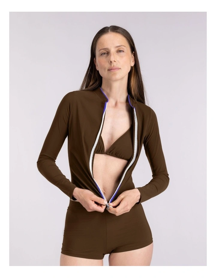 Rash Guard with Zip in Coffee image 1