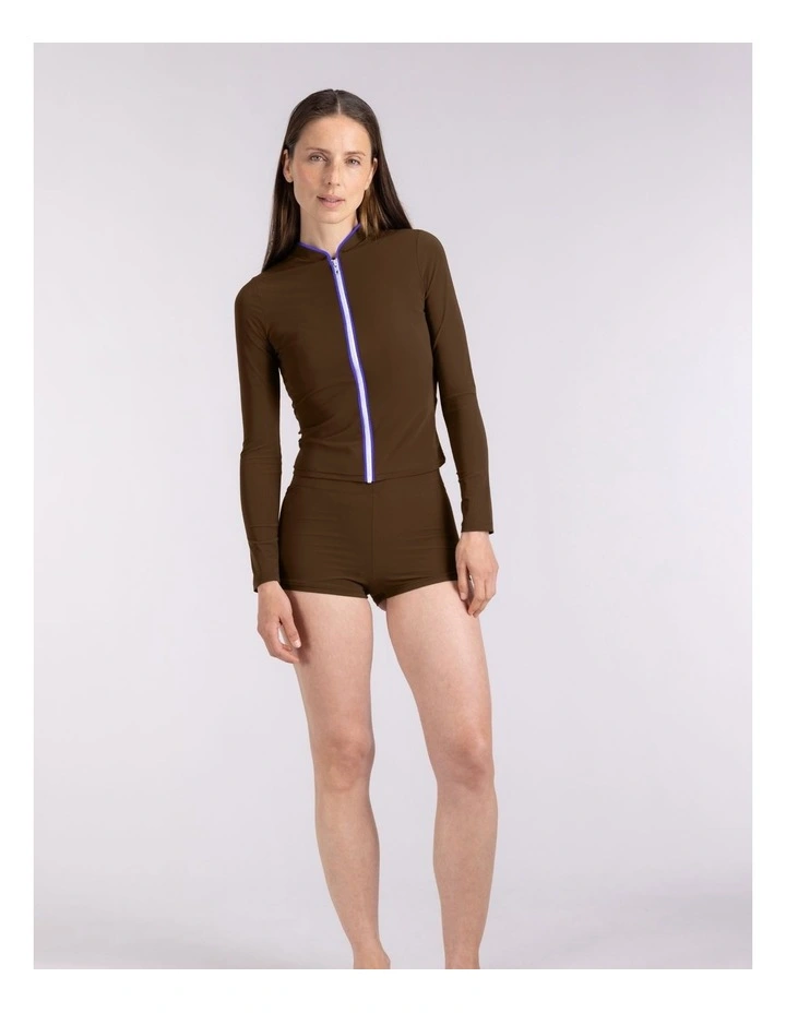 Rash Guard with Zip in Coffee image 3