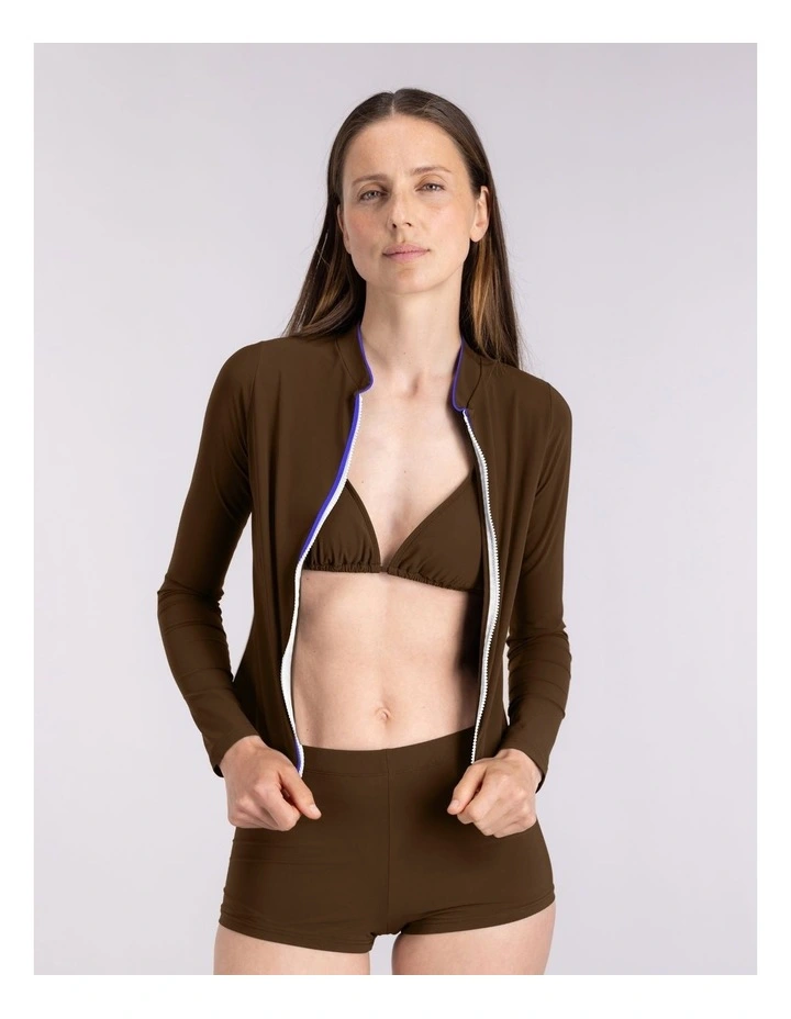 Rash Guard with Zip in Coffee image 4