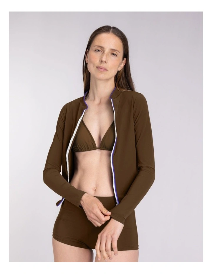 Rash Guard with Zip in Coffee image 5