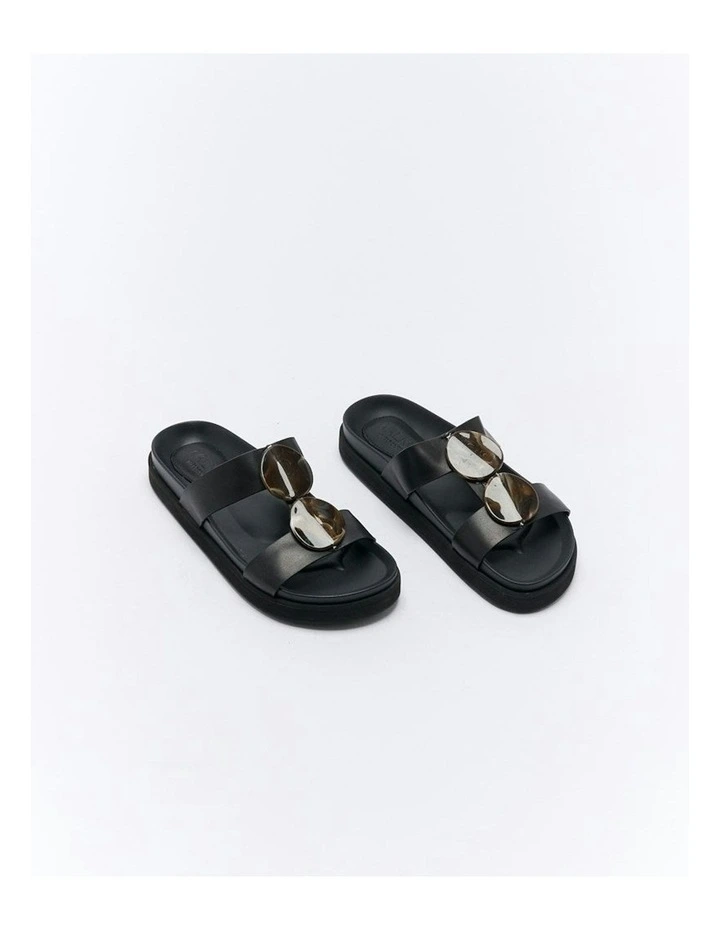 Micah Leather Slide in Black image 2