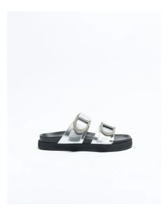 Mint Leather Slide in Silver