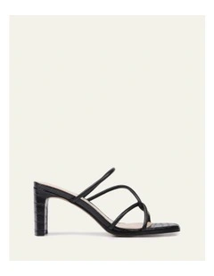 Novi Mid Heel Leather Sandals in Black