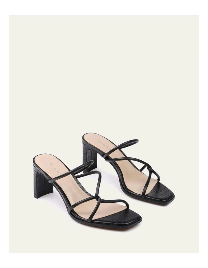 Novi Mid Heel Leather Sandals in Black image 3