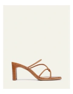 Novi Mid Heel Leather Sandals in Tan
