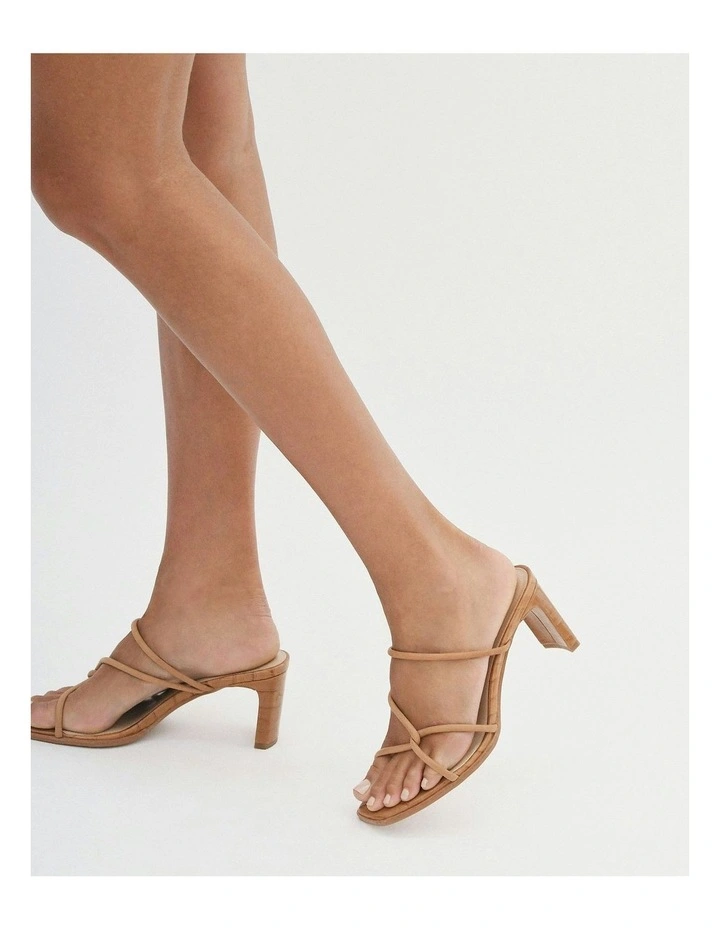 Novi Mid Heel Leather Sandals in Tan image 2