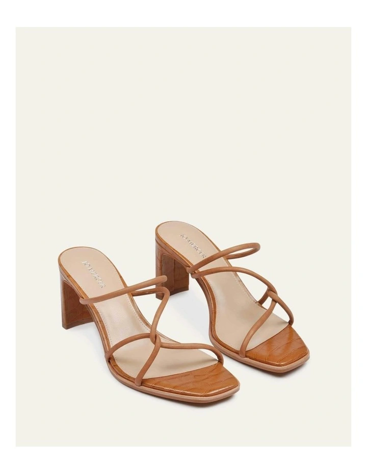 Novi Mid Heel Leather Sandals in Tan image 3