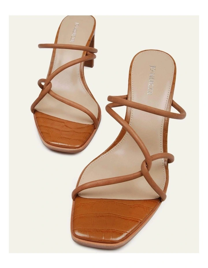 Novi Mid Heel Leather Sandals in Tan image 4