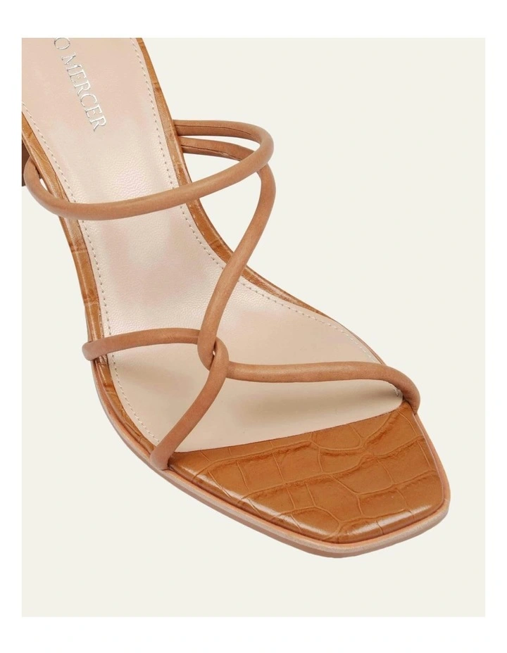 Novi Mid Heel Leather Sandals in Tan image 5