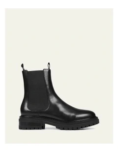 Bloom Flat Ankle Leather Boots in Black