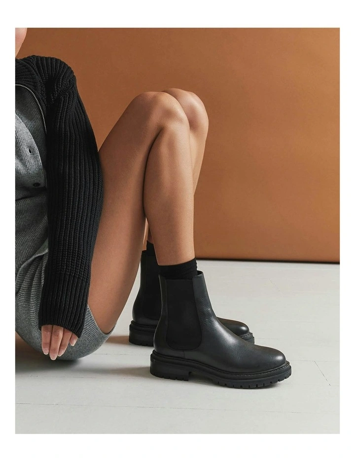 Bloom Flat Ankle Leather Boots in Black image 2