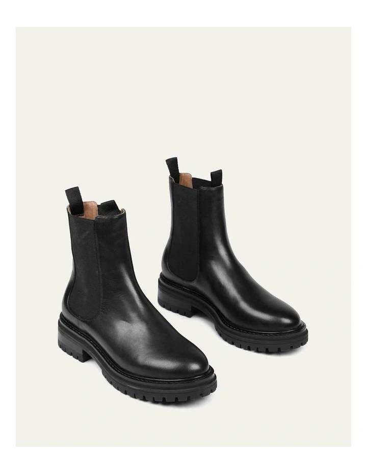 Bloom Flat Ankle Leather Boots in Black image 3