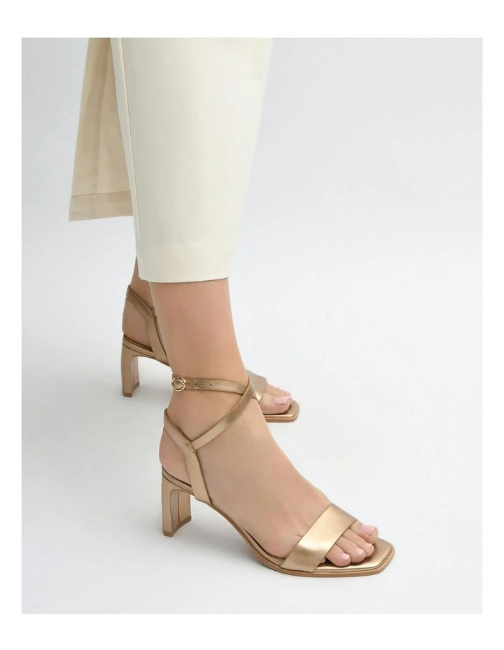 Natsu Mid Heel Leather Sandals in Gold image 2