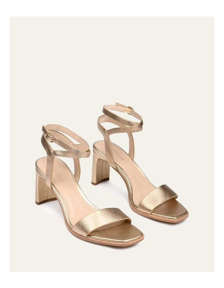 Natsu Mid Heel Leather Sandals in Gold image 3